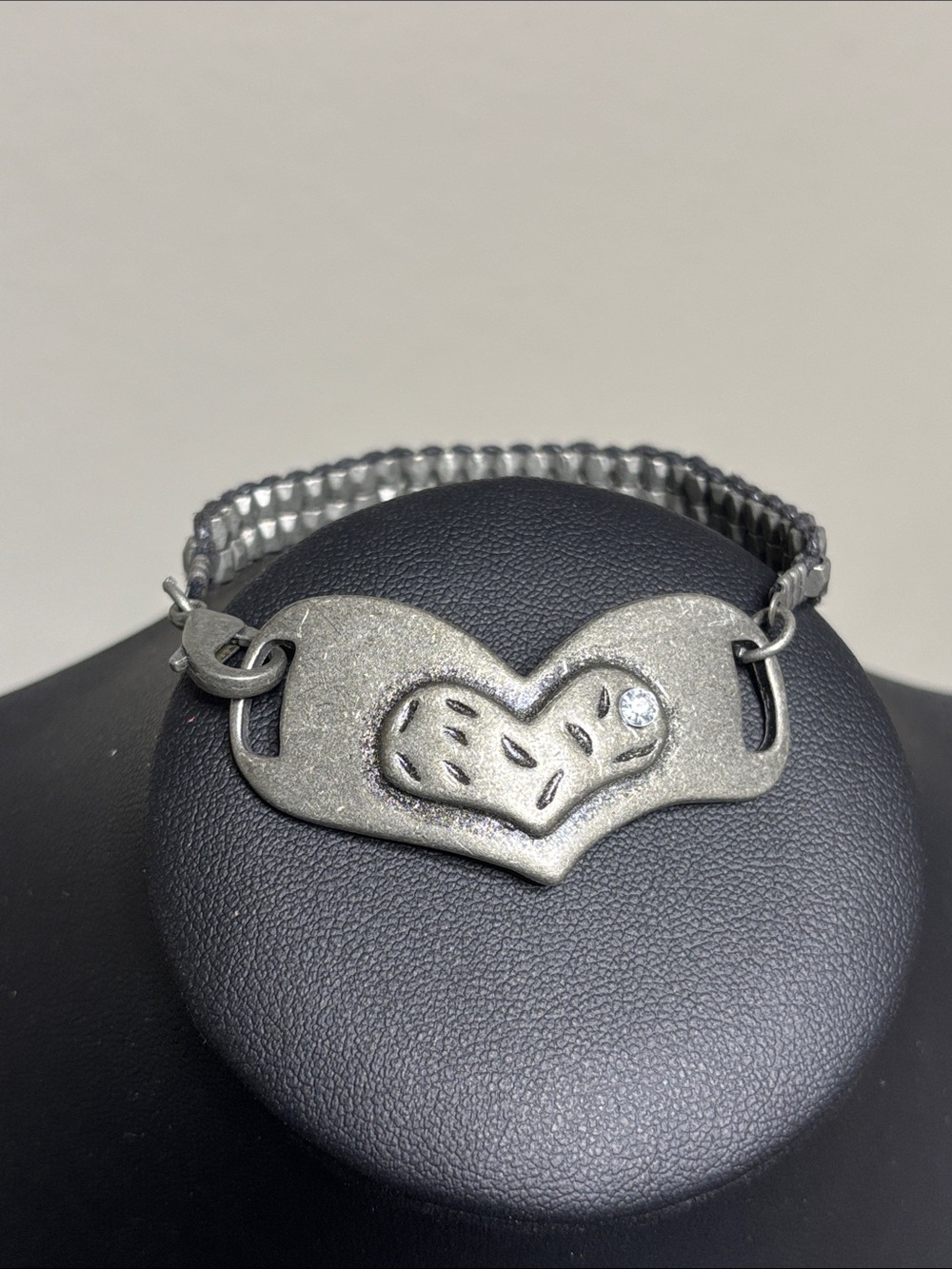 Vintage Silver Heart Link Wrap Bracelet - Heart Motif